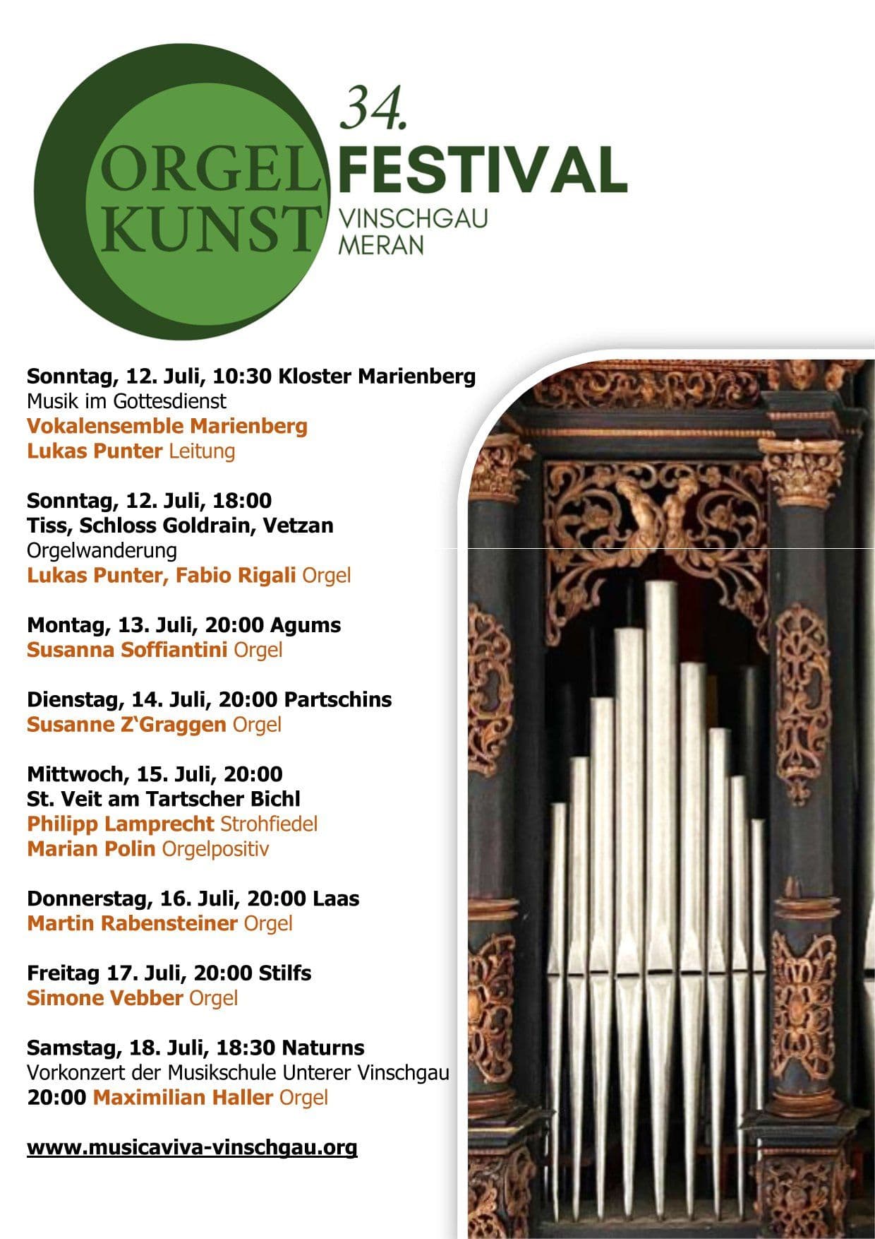 Orgelkunst - Festival der internationalen Orgelakademie Vinschgau-Meran